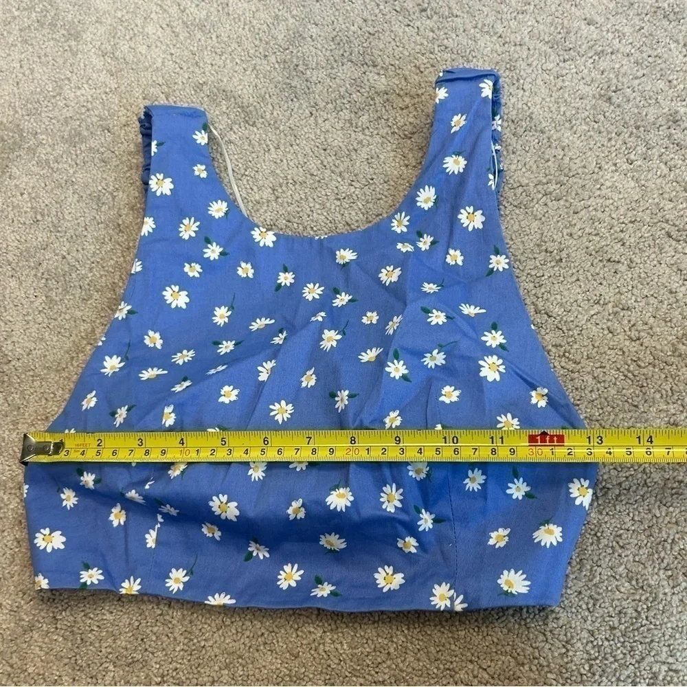 Zara blue Daisy flower floral print open strappy back crop top Sz S NWT - Picture 9 of 10